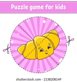 Cut and play. Round puzzle. Logic puzzle for kids. Activity page. Birthday theme. Cutting practice for preschool. cartoon character.