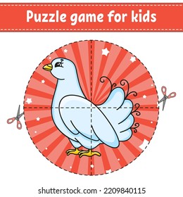 Cut and play. Round puzzle. Logic puzzle for kids. Activity page. Cutting practice for preschool. cartoon character. Vector illustration.