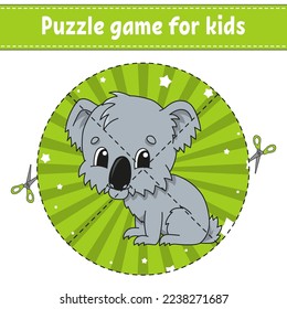 Cut and play. Round puzzle. Logic puzzle for kids. Activity page. Cutting practice for preschool. cartoon character. Vector illustration.