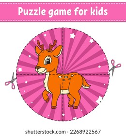 Cut and play. Round puzzle. Logic puzzle for kids. Activity page. Cutting practice for preschool. cartoon character. Vector illustration.