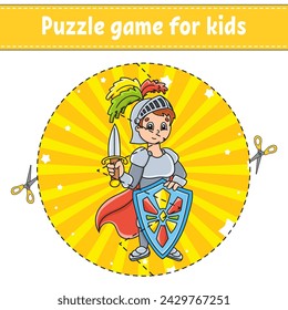 Cut and play. Round puzzle. Logic puzzle for kids. Activity page. Cutting practice for preschool. cartoon character. Vector illustration.