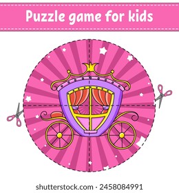 Corta y juega. Rompecabezas redondo. Rompecabezas de lógica para niños. Página de actividad. Práctica de corte para preescolar. personaje de dibujos animados. Ilustración vectorial.