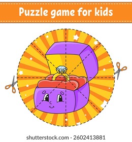 Cut and play. Round puzzle. Logic puzzle for kids. Activity page. Cutting practice for preschool. cartoon character. Vector illustration.