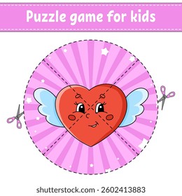 Cut and play. Round puzzle. Logic puzzle for kids. Activity page. Cutting practice for preschool. cartoon character. Vector illustration.