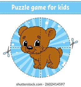 Cut and play. Round puzzle. Logic puzzle for kids. Activity page. Cutting practice for preschool. cartoon character. Vector illustration.