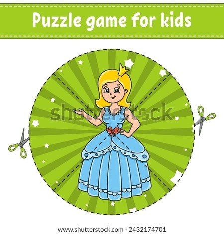 Cut and play. Round puzzle. Logic puzzle for kids. Activity page. Cutting practice for preschool. cartoon character. Vector illustration.