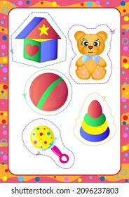 Cut and play. Use scissors. Kids toys. Vector cute illustrations.