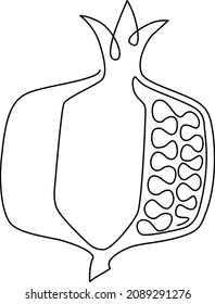 Cut pomegranate. Sign. Continuous line drawing. Vector illustration.
