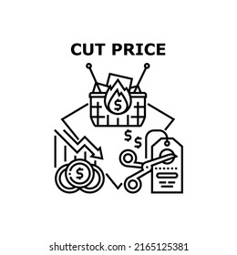 Cut Price Coupon Vector Icon Concept. Cut Price Coupon For Purchasing Goods In Market, Internet Store Or Shop Seasonal Discount And Down Rate. Commercial Offer And Sales Black Illustration