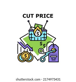 Cut Price Coupon Vektor Icon Konzept. Coupon für den Kauf von Waren im Markt, im Internet Store oder im Shop Saisonrabatt und Preisnachlass reduzieren. Illustration zum Angebot und zur Verkaufsfarbe