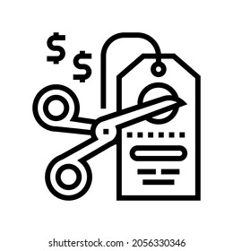 vector de icono de línea de precio de corte. señal de precio reducido. símbolo de contorno aislado ilustración negra