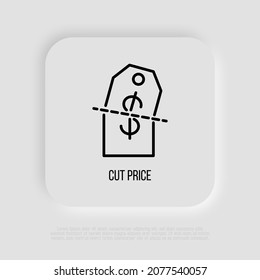 Icono de línea delgada de precio reducido. Oferta especial. Ilustración vectorial moderna.