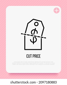 Cut price thin line icon. Special offer. Modern vector illustration.