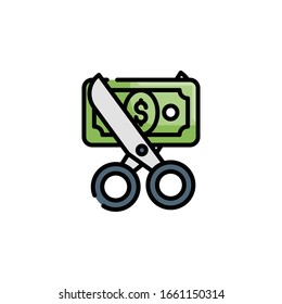 Ilustración Estilo vectorial de precio reducido. Icono de esquema rellenado por empresas y finanzas.