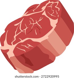 Um corte de carne vermelha crua com marmoreado visível sobre um fundo branco, visto em ângulo.