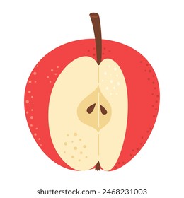Cut Red apple cartoon icon. Cross section of cut apple, slices fruit, Hand drawn trendy flat style isolated on white. Healthy vegetarian snack, cut apple for design, infographic. Vector illustration