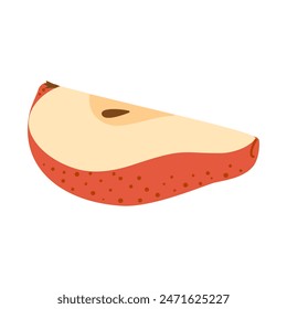 Cut red pear cartoon icon. Cross section of cut fresh, juicy red pear, slices fruit, Hand drawn trendy flat style isolated on transparent background. Healthy vegetarian snack. Vector illustration