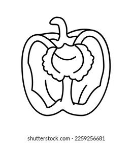 vector de icono de línea de pimienta roja cortada. corté el cartel de pimienta roja. símbolo de contorno aislado ilustración negra