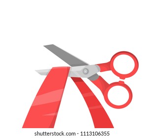 cut the red ribbon with scissors vector