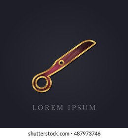 Cut Red Ruby with Golden Frame Precious Jewellery Icon / Logo Design