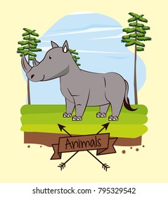 Cut rhino in the forest