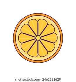 Cut ring of ripe tangerine. Juicy orange cut in half. Summer holiday icon. Simple stroke vector element isolated on white background