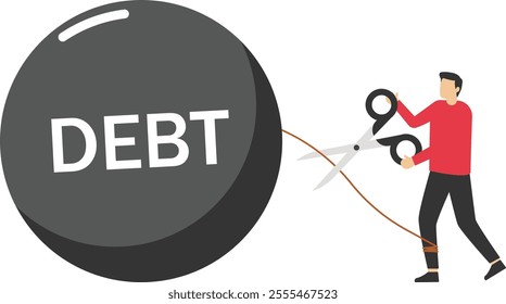 Cut rope that was bound to be free, pay off debt, to freedom and wisdom, free from work, happiness in life, Vector illustration design concept in flat style

