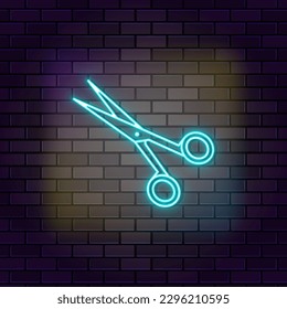 Schneide Schere nähen Symbol Ziegelwand und dunkler Hintergrund.