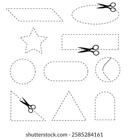Cut scissors shapes. Scissors with cut out contours. Vector illustration