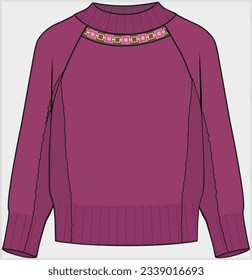 CUT AND SEW PANEL CARDIGAN WITHTURTLE NECK HIGH NECK  CUT OUT DETAIL AND RHINESTONE EMBELLISHMEN DETAIL DESIGN FOR WOMEN AND GIRLS IN EDITABLE VECTOR FILE