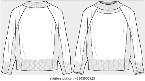 CARDIGAN DE PANEL CORTE Y CONEXIÓN CON CUELLO ALTO RECORTE EL DISEÑO DE DETALLES PARA MUJERES Y NIÑAS EN ARCHIVO DE VECTOR EDITABLE