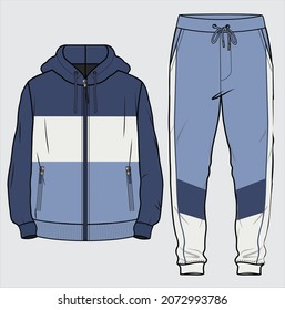 CUT AND SEW PANEL COLOR BLOCK JOGGER AND SWEAT SHIRT COORDINATE SET DESIGNED FOR MEN YOUNG MEN AND TEEN BOYS IN VECTOR ILLUSTRATION svg