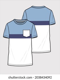 CUT AND SEW PANEL FASHION TEE WITH POCKET DETAIL DESIGNED FOR MEN AND BOYS IN VECTOR ILLUSTRATION