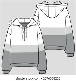 CUT AND SEW PANEL HOODED SWEAT TOP FOE WOMEN AND TEEN GIRLS IN EDITABLE VECTOR FILE