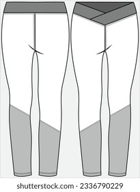 CUT AND SEW PANEL LEGGING WITH  V CUT WAIST DETAIL DESIGNED FOR WOMEN AND TEEN GIRLS IN VECTOR FILE