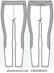 CUT AND SEW PANEL LEGGING WITH  V CUT WAIST DETAIL DESIGNED FOR WOMEN AND TEEN GIRLS IN VECTOR FILE