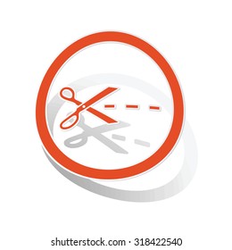 Cut sign sticker, orange circle with image inside, on white background