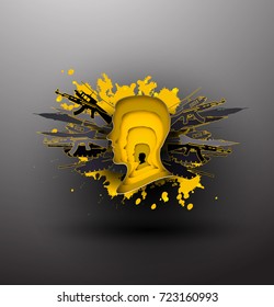Cut silhouette of a face on an abstract background.