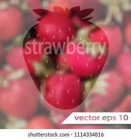 Cut silhouette strawberry strawberry on blurred background. Vector design. Ripe berries. Stock illustration.