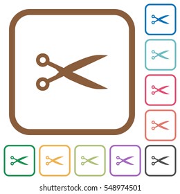 Cut simple icons in color rounded square frames on white background