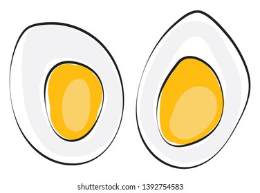 Cortar rodajas de un huevo duro parado en posición vertical expone el dibujo de color del vector de yema amarillo o ilustración