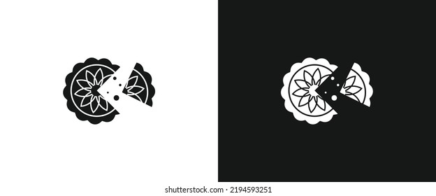 Cut slices of Mooncake flat icon for web. Simple mooncake sign web icon silhouette with invert color. Moon cake solid black icon vector design, top view. Mid-Autumn Festival or Moon Festival concept