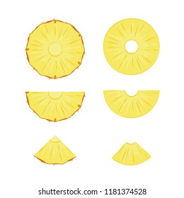 Cut slices of ripe yellow pineapple on a white background. Vector illustration.