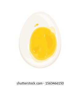 Cut soft-boiled egg vector illustration. Protein and yolk. Healthy nutrition item, dietetic product. Breakfast food, cooking ingredient. Boiled egg half isolated on white background.