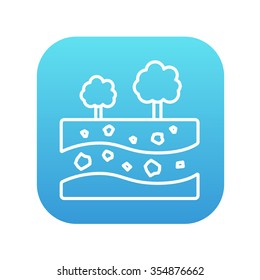 Cut of soil with different layers and trees on top line icon for web, mobile and infographics. Vector white icon on the blue gradient square with rounded corners isolated on white background.