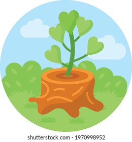 Cut Sprouting Tree Concept, Plant Rebirth Vector Color Icon Design, Nature Lover Symbol, Heart in nature Stock illustration, Beautiful scenery Ideas in Round Shape,