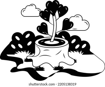 Cut Sprouting Tree Vector Icon Design, Nature Love Symbol, Artistic landforms Scenes Sign, Heart in nature Stock illustration, Beautiful Landscape View in Circular Shape, Plant Rebirth Concept