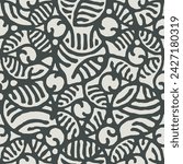 Cut square ornamental panels with abstract rounded shape. Fretwork screen template. Ethnic ornament of intertwined roots. Circles ancient pattern. Seamless texture. Vector