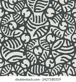 Cut square ornamental panels with abstract rounded shape. Fretwork screen template. Ethnic ornament of intertwined roots. Circles ancient pattern. Seamless texture. Vector