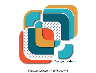 Cut squares with rounded corners and shadow, many dots. Bright geometric design for creative advertising, poster or brochure in trendy style. Vector illustration